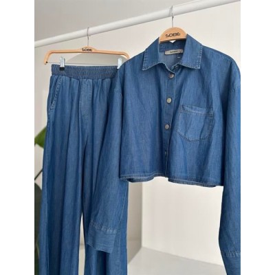 Denim Gömlek Plazzo Pantolon Takım 10163-08 Denim Gömlek Plazzo Pantolon Takım 10163-08