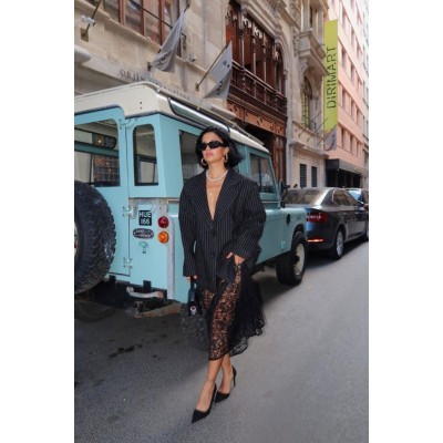 Siyah Çizgili Oversize Ceket Siyah Çizgili Oversize Ceket