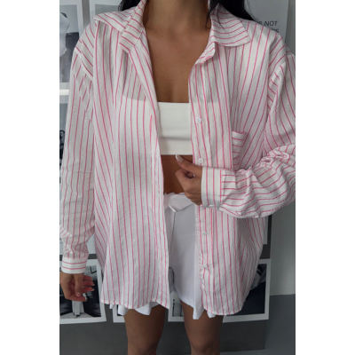 SİMLİ ÇİZGİLİ VUAL GÖMLEK - Pembe SİMLİ ÇİZGİLİ VUAL GÖMLEK - Pembe