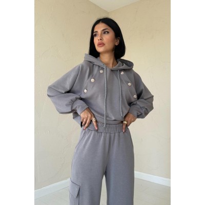 Füme Kapüşonlu Sweatshirt Ve Kargo Pantolon Takım Füme Kapüşonlu Sweatshirt Ve Kargo Pantolon Takım