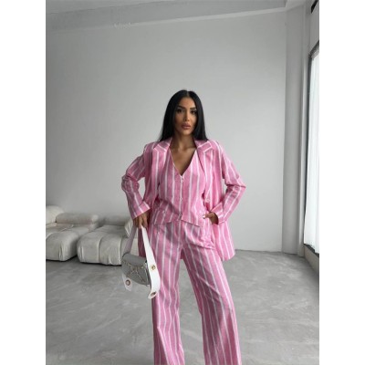 ÇİZGİLİ CEKET KETEN - Pembe ÇİZGİLİ CEKET KETEN - Pembe
