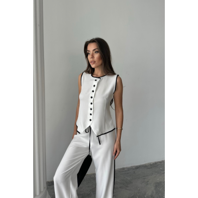 KETEN KENARLARI BİYELİ YELEK - PANTOLON TAKIM - Beyaz KETEN KENARLARI BİYELİ YELEK - PANTOLON TAKIM - Beyaz