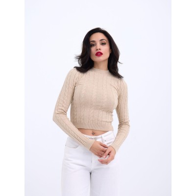 42491 TRİKO SAÇ ÖRGÜ CROP KAZAK-VİZON 42491 TRİKO SAÇ ÖRGÜ CROP KAZAK-VİZON