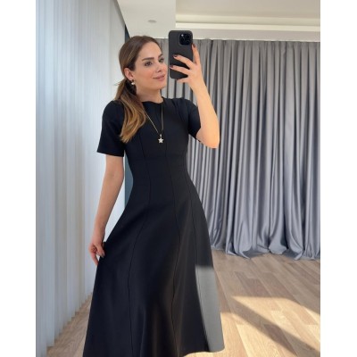 Kadın Kısa Kollu Bisiklet Yaka Maksi Boy Ithal Krep Elbise Kadın Kısa Kollu Bisiklet Yaka Maksi Boy Ithal Krep Elbise