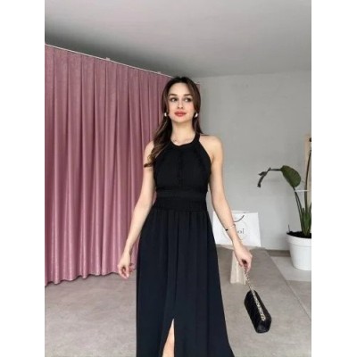 Kadın Krinkil Kumaş Beli Gipeli Halter Yaka Maxi Boy Elbise Kadın Krinkil Kumaş Beli Gipeli Halter Yaka Maxi Boy Elbise