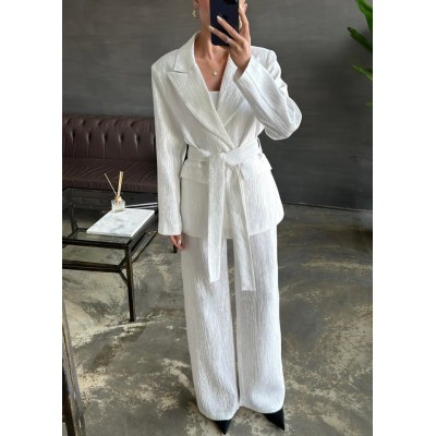 Ekru Beli Kuşaklı Ceket Ve Pantolon Parlak Takım Ekru Beli Kuşaklı Ceket Ve Pantolon Parlak Takım