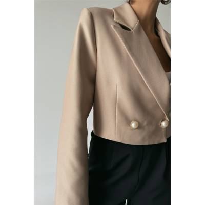 ARKASI İNCİ DÜĞME DETAYLI CROP CEKET - Bej ARKASI İNCİ DÜĞME DETAYLI CROP CEKET - Bej
