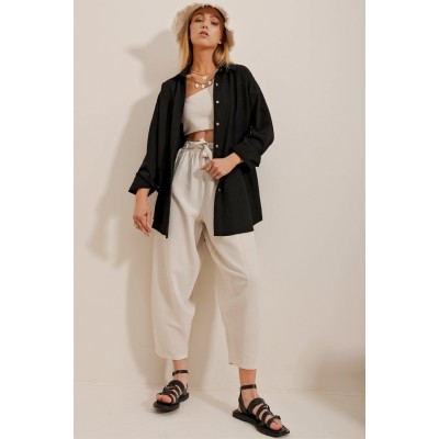 Kadın Keten Kumaş Oversize Gömlek Kadın Keten Kumaş Oversize Gömlek