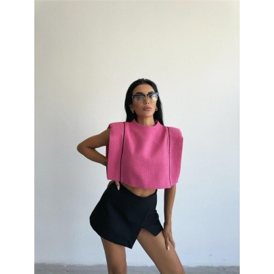 CHANEL VATKALI CROP BLUZ - Fuşya CHANEL VATKALI CROP BLUZ - Fuşya