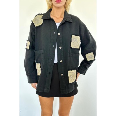 Siyah Gabardin Arma Detaylı Gömlek Ceket Siyah Gabardin Arma Detaylı Gömlek Ceket