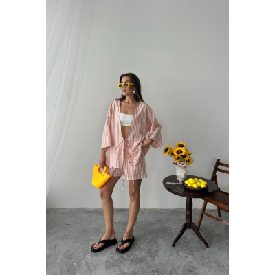 ÇİZGİLİ TUNİK - ŞORT TAKIM - Orange ÇİZGİLİ TUNİK - ŞORT TAKIM - Orange