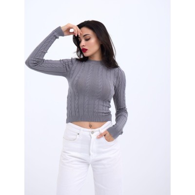 42491 TRİKO SAÇ ÖRGÜ CROP KAZAK-GRİ 42491 TRİKO SAÇ ÖRGÜ CROP KAZAK-GRİ
