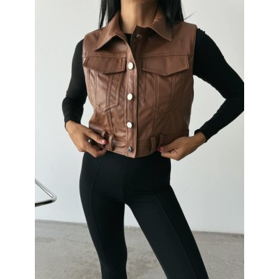 DERİ CROP YELEK - Kahverengi DERİ CROP YELEK - Kahverengi