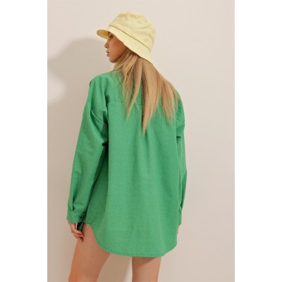 Kadın Keten Kumaş Oversize Gömlek Kadın Keten Kumaş Oversize Gömlek