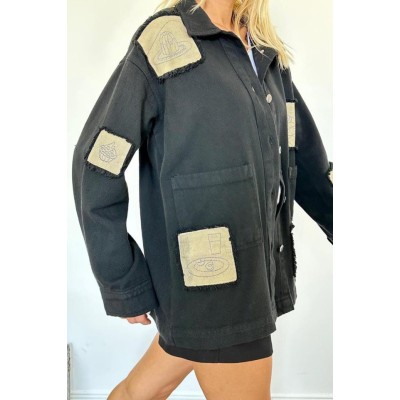 Siyah Gabardin Arma Detaylı Gömlek Ceket Siyah Gabardin Arma Detaylı Gömlek Ceket