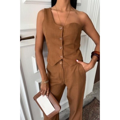 Tek Omuz Büstiyer Plazzo Pantolon Viscon Takım 10159 Tek Omuz Büstiyer Plazzo Pantolon Viscon Takım 10159