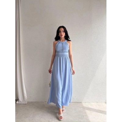 Kadın Krinkil Kumaş Beli Gipeli Halter Yaka Maxi Boy Elbise Kadın Krinkil Kumaş Beli Gipeli Halter Yaka Maxi Boy Elbise
