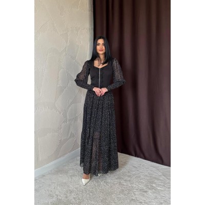 Siyah Dantelli Taşlı Şeritli Elbise Siyah Dantelli Taşlı Şeritli Elbise
