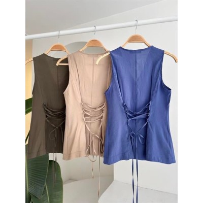 Arkası Bağcıklı Yelek Plazza Pantolon Modal Takım 10202-08 Arkası Bağcıklı Yelek Plazza Pantolon Modal Takım 10202-08