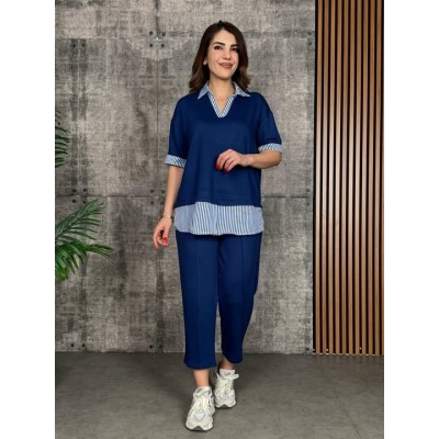 Kadın Modal Kumaş çizgili Gömlek Yaka Ikili Takım Kadın Modal Kumaş çizgili Gömlek Yaka Ikili Takım