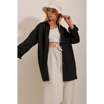 Kadın Keten Kumaş Oversize Gömlek Kadın Keten Kumaş Oversize Gömlek