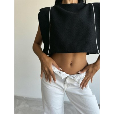 CHANEL VATKALI CROP BLUZ - Siyah CHANEL VATKALI CROP BLUZ - Siyah