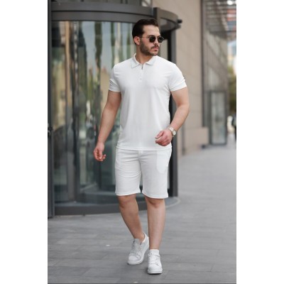 Erkek Yakalı Fermuarlı T-shirt şort Ikili Takım