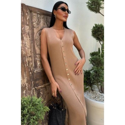 Önü Düğmeli Fitilli Kolsuz Elbise 2832 Önü Düğmeli Fitilli Kolsuz Elbise 2832