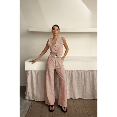 GOFRE ÇİZGİLİ YELEK - PANTOLON TAKIM - Kahverengi GOFRE ÇİZGİLİ YELEK - PANTOLON TAKIM - Kahverengi