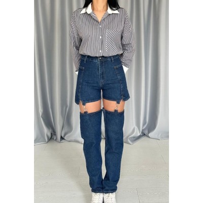 Mavi Askılı İki Parça Jeans Pantolon Mavi Askılı İki Parça Jeans Pantolon