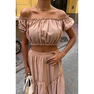 Büzgülü Crop Kat Detaylı Fırfır Etekli Takım 10196 Büzgülü Crop Kat Detaylı Fırfır Etekli Takım 10196