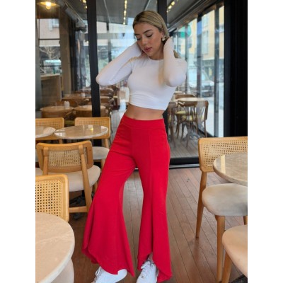 Kadın Yüksek Bel önden Arkaya Uzanan Volanlı Paçalı Janjan Krep Pantolon Kadın Yüksek Bel önden Arkaya Uzanan Volanlı Paçalı Janjan Krep Pantolon