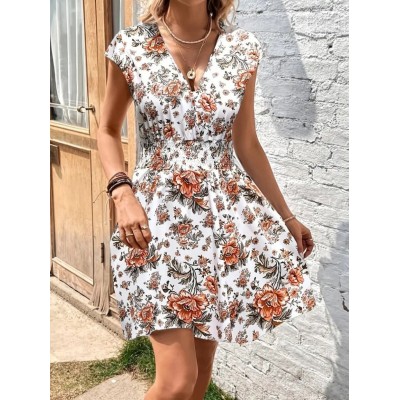 Kadın Kısa Kollu Kruvaze Yakalı çiçekli Desenli Süprem Elbise Kadın Kısa Kollu Kruvaze Yakalı çiçekli Desenli Süprem Elbise