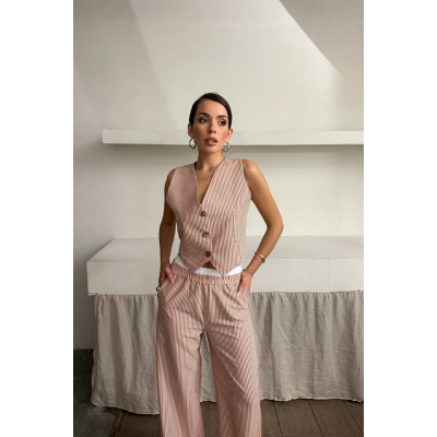 GOFRE ÇİZGİLİ YELEK - PANTOLON TAKIM - Kahverengi GOFRE ÇİZGİLİ YELEK - PANTOLON TAKIM - Kahverengi