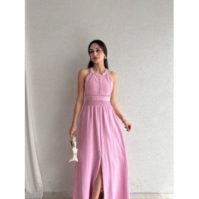 Kadın Krinkil Kumaş Beli Gipeli Halter Yaka Maxi Boy Elbise Kadın Krinkil Kumaş Beli Gipeli Halter Yaka Maxi Boy Elbise