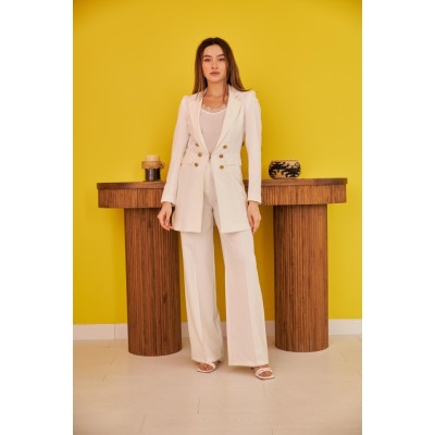 Ekru Blazer Düğmeli Ceket Ekru Blazer Düğmeli Ceket
