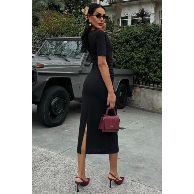 Beli Büzgülü Midi Elbise 2853 Beli Büzgülü Midi Elbise 2853