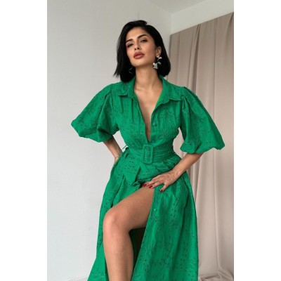Yeşil Pileli Balkon Elbise Yeşil Pileli Balkon Elbise