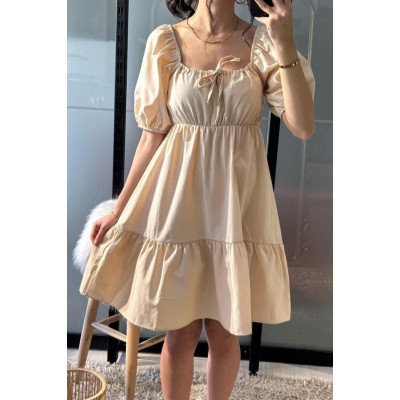 2351 Kloş Poplin Elbise - Krem 2351 Kloş Poplin Elbise - Krem