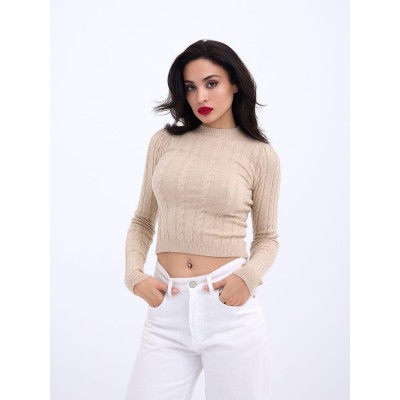 42491 TRİKO SAÇ ÖRGÜ CROP KAZAK-VİZON 42491 TRİKO SAÇ ÖRGÜ CROP KAZAK-VİZON