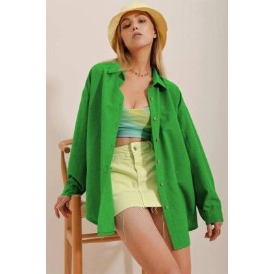 Kadın Keten Kumaş Oversize Gömlek Kadın Keten Kumaş Oversize Gömlek