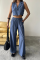 TENCEL CROP KOLSUZ GÖMLEK - PANTOLON TAKIM - İndigo TENCEL CROP KOLSUZ GÖMLEK - PANTOLON TAKIM - İndigo