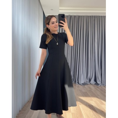 Kadın Kısa Kollu Bisiklet Yaka Maksi Boy Ithal Krep Elbise Kadın Kısa Kollu Bisiklet Yaka Maksi Boy Ithal Krep Elbise