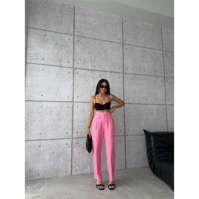 PANTOLON KAPALI CEP 3 DÜĞME DETAYLI - Pembe PANTOLON KAPALI CEP 3 DÜĞME DETAYLI - Pembe
