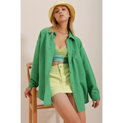 Kadın Keten Kumaş Oversize Gömlek Kadın Keten Kumaş Oversize Gömlek