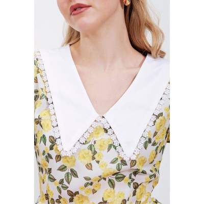 2478 Çiçekli Mini Elbise - Sarı 2478 Çiçekli Mini Elbise - Sarı