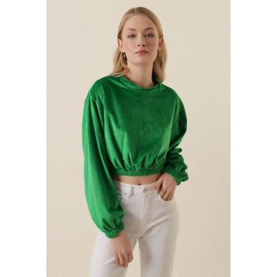 55392 Kadife Crop Bluz - Yeşil 55392 Kadife Crop Bluz - Yeşil