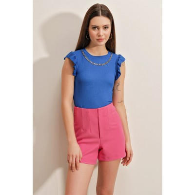 0430 Örme Bluz - Saks 0430 Örme Bluz - Saks