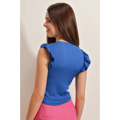 0430 Örme Bluz - Saks 0430 Örme Bluz - Saks