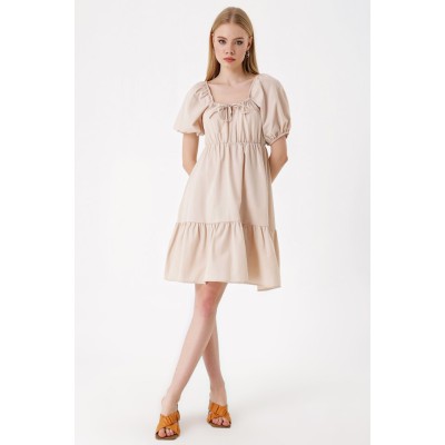 2351 Kloş Poplin Elbise - Bej 2351 Kloş Poplin Elbise - Bej